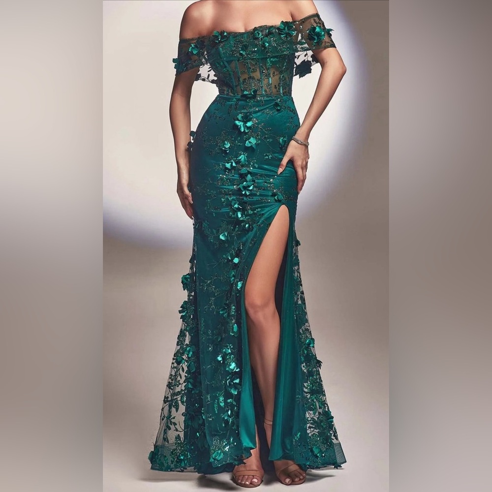 Party Gown Emerald Green florals